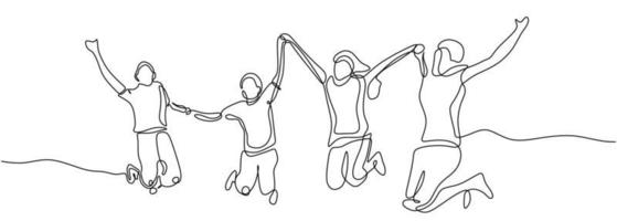 People jump concept one continuous single line drawing minimalism vector