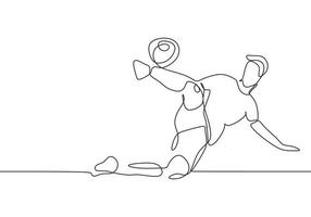 Continuous line drawing football player. vector