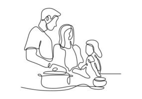 People cooking one line drawing continuous design minimalism style. vector