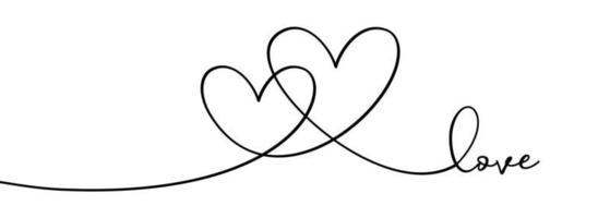 Continuous one line drawing hearts symbol embracing vector