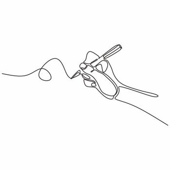 Continuous line drawing of hand writing with a pen on paper vector