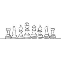 Continuous one line drawing of chess pieces minimalist vector