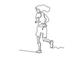 dibujo continuo de una línea de mujer corriendo en el deporte. vector