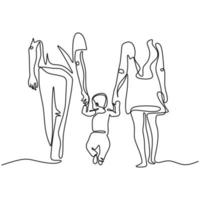 Continuous one single line drawing of family walking. vector
