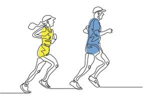 Continuous one line drawing of people running. vector