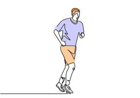 One continuous line drawing of runner. Man doing exercise sport. vector