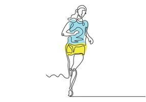 Continuous one drawn line silhouette of running athlete girl vector