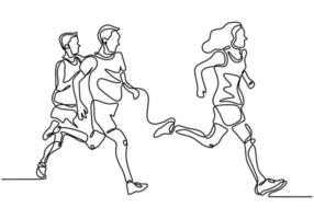 People running one continuous line drawing vector illustration design.