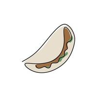 dibujo de una línea de diseño minimalista de comida chatarra de taco vector