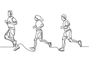 People running continuous one line drawing minimalism design vector