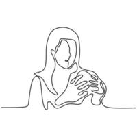 Continuous one line drawing of young woman eating fast or junk food vector