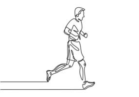 One line sport of running person. Man doing exercise activity vector