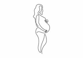One line drawing of pregnant mother. Woman having baby vector