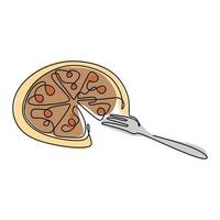 dibujo de una línea de diseño minimalista de comida chatarra de pizza vector