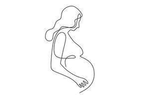 One line drawing of Happy pregnant woman vector