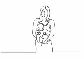 dibujo continuo de una línea de madre feliz y bebé. vector