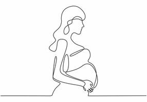 Continuous one line drawing of Happy pregnant woman. vector