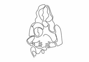 Continuous single line drawing of baby born with mother vector