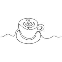 A cup of coffee on white background. One continuous line drawing vector