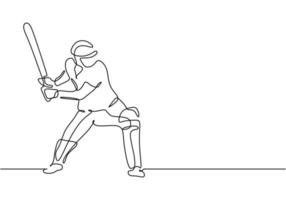 jugador de cricket deporte dibujo de una línea arte de una sola línea continua vector