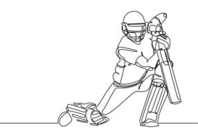 jugador deportivo de cricket dibujo de una línea línea única continua vector