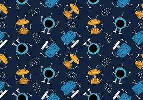 Cute robot seamless pattern with funny character. vector