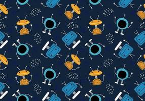 Cute robot seamless pattern with funny character. vector