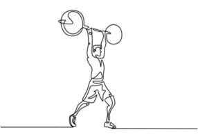 Man doing squats with barbell continuous one line drawing vector