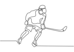 Ice hockey player one continuous line drawing vector illustration.