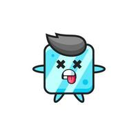 character of the cute ice cube with dead pose vector