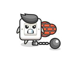 Character mascot of light switch as a prisoner vector