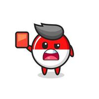 indonesia flag badge cute mascot as referee giving a red card vector