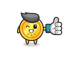 cute medal with social media thumbs up symbol vector