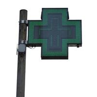 Green cross pharmacy sign, isolated over white photo