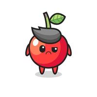 the mascot of the cherry with sceptical face vector