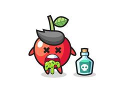 illustration of an cherry character vomiting due to poisoning vector