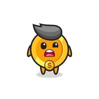 the shocked face of the cute dollar currency coin mascot vector