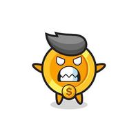 wrathful expression of the dollar currency coin mascot character vector