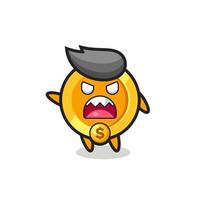 cute dollar currency coin cartoon in a very angry pose vector