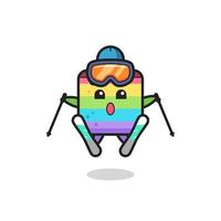 personaje de mascota de pastel de arco iris como jugador de esquí vector
