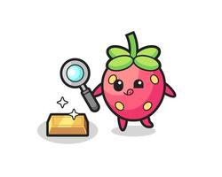 strawberry character is checking the authenticity of the gold bullion vector