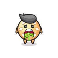 the cute sesame ball character with puke vector