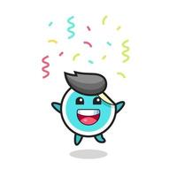 happy sticker mascot jumping for congratulation with colour confetti vector