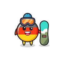 Illustration of germany flag badge character with snowboarding style vector