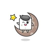 illustration of sugar cube cartoon sitting on the half moon vector