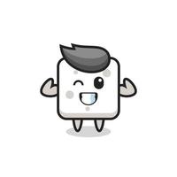 the muscular sugar cube character is posing showing his muscles vector