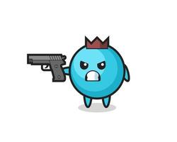 the cute blueberry character shoot with a gun vector