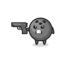 el lindo personaje de la bola de boliche dispara con una pistola vector