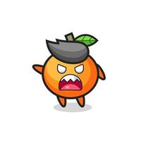 cute mandarin orange cartoon in a very angry pose vector