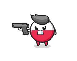 the cute poland flag badge character shoot with a gun vector